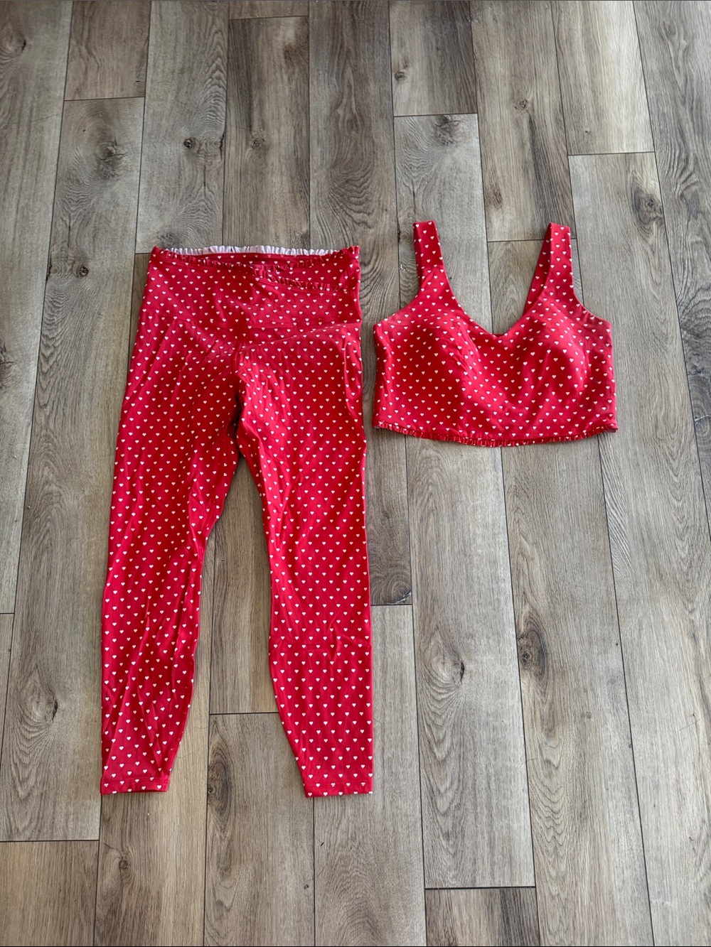 Red Heart-Print Leggings and Crop Workout Top Set